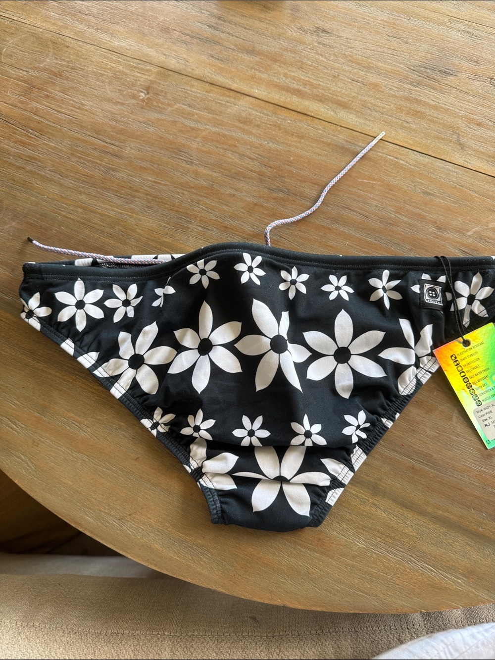 Jolyn Clothing Black Swim Bottom with White Floral Trim ANDY Style - Picture 3 of 5